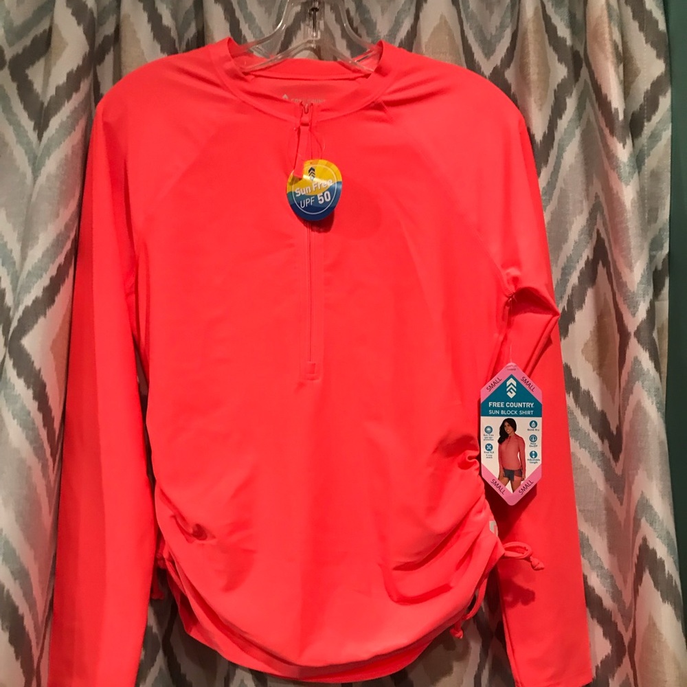 Brand New Free Country Womans Top Partial Down Zipper Long Sleeve Elastic Side S - Picture 1 of 4